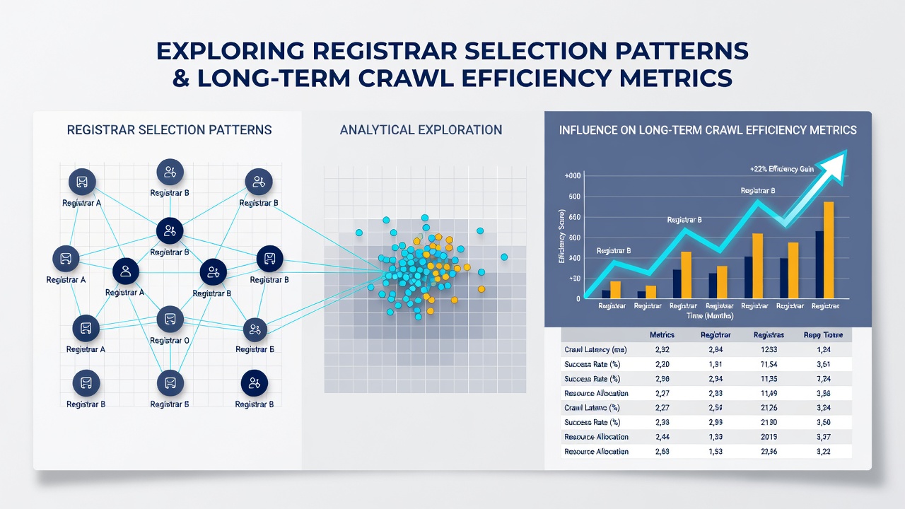 Visualization of long-term crawl metrics segmented by registrar provider with trend lines from 2021 through 2026